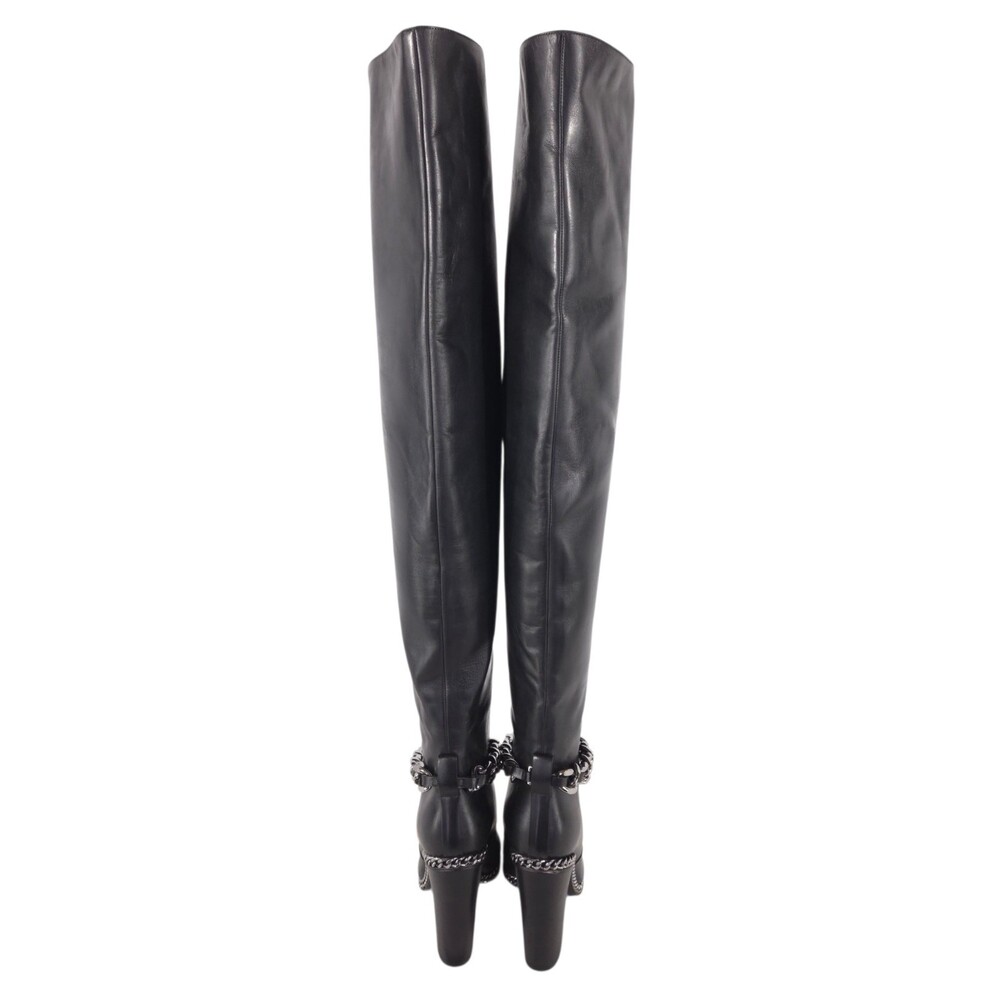 Balmain Chain Peep Toe Over The Knee Boots US 7.5 IT 37.5 Womens Black $2250 - Picture 7 of 16